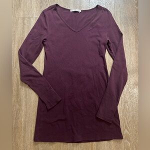 Peruvian Connection Long Sleeve Scoop Neck Layering Tee Shirt- Plum Burnt Rose